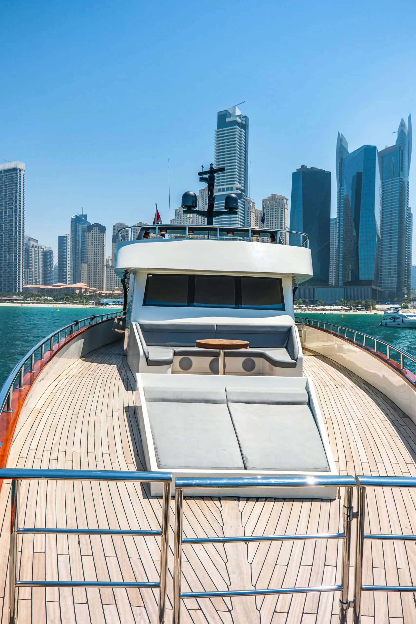 Upper deck sun lounge on Sapphire 150 Yacht Dubai Marina