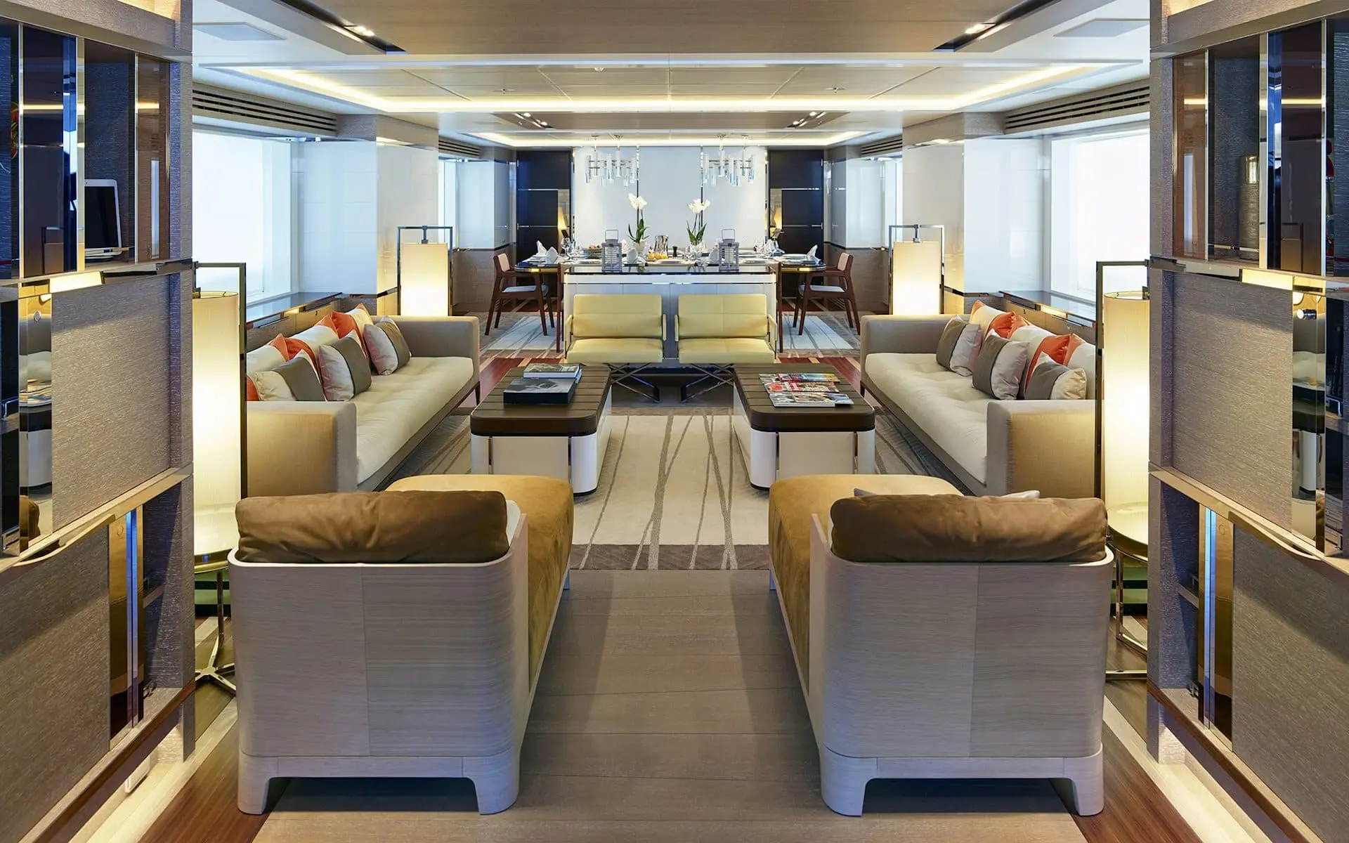 Spacious main saloon seating area on Sofiya 153 yacht