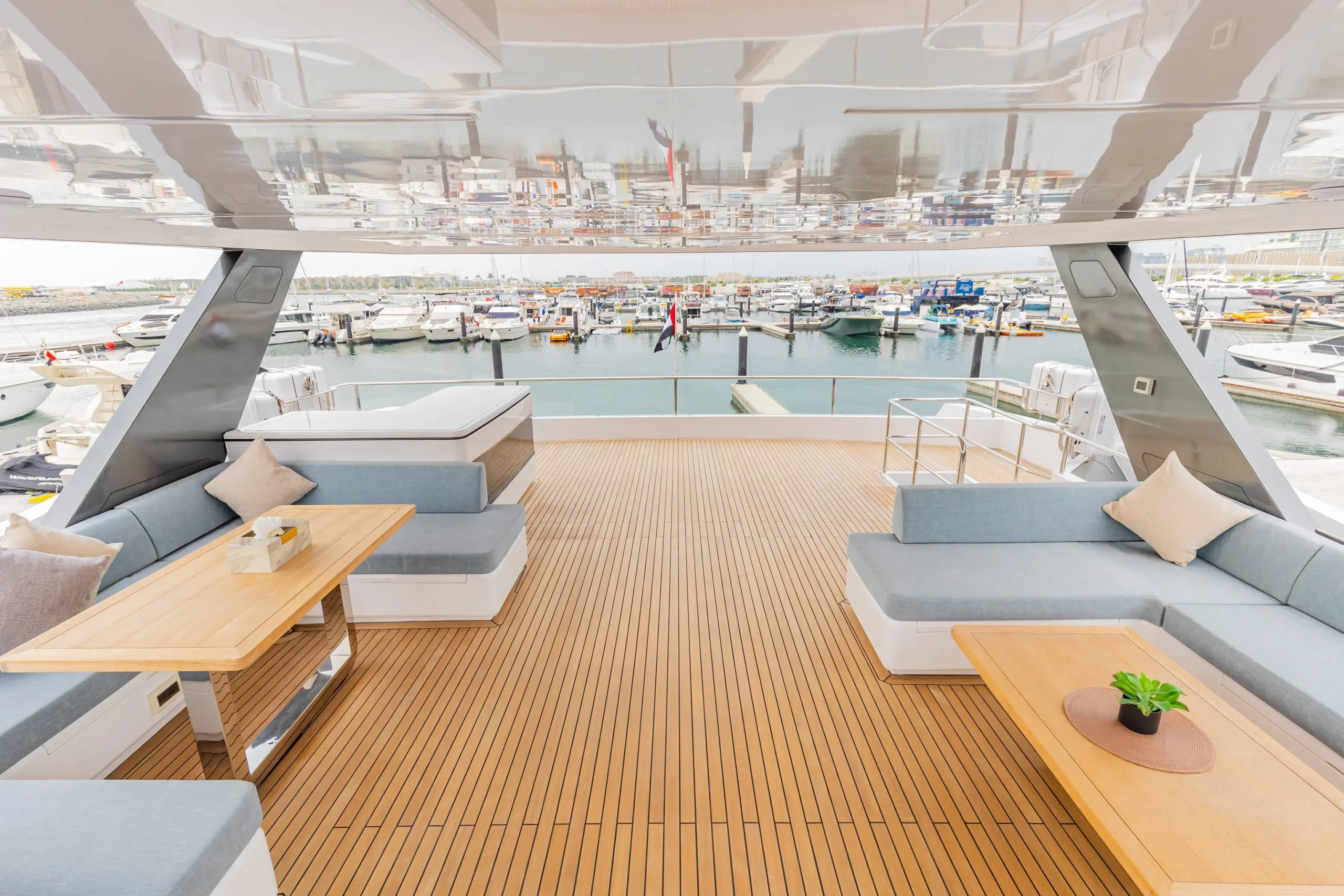 Zirve 72 yacht master bedroom with wood accents and stylish interior decor