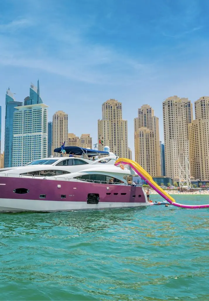 big yacht with inflatable waterslide in dubai 