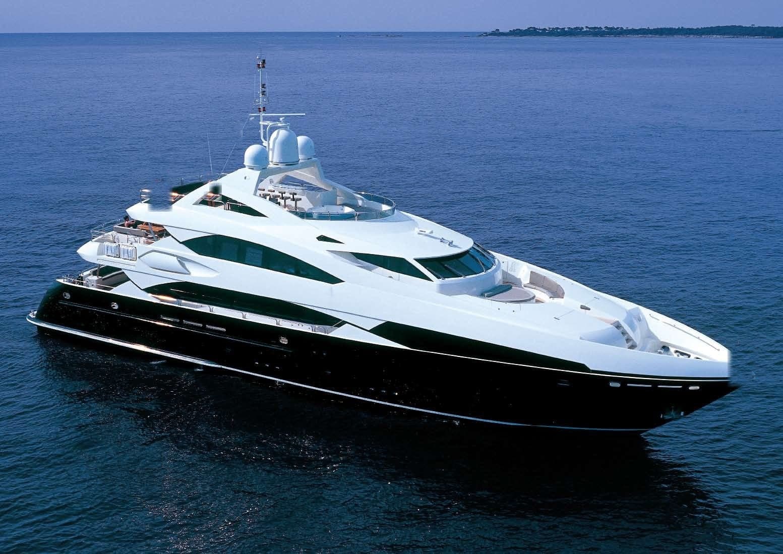 Sunseeker 37M shipyard photo of the tri-deck profile at anchor