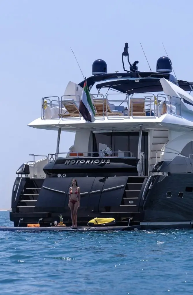 aft deck of sunseeker notorious with model and seabob