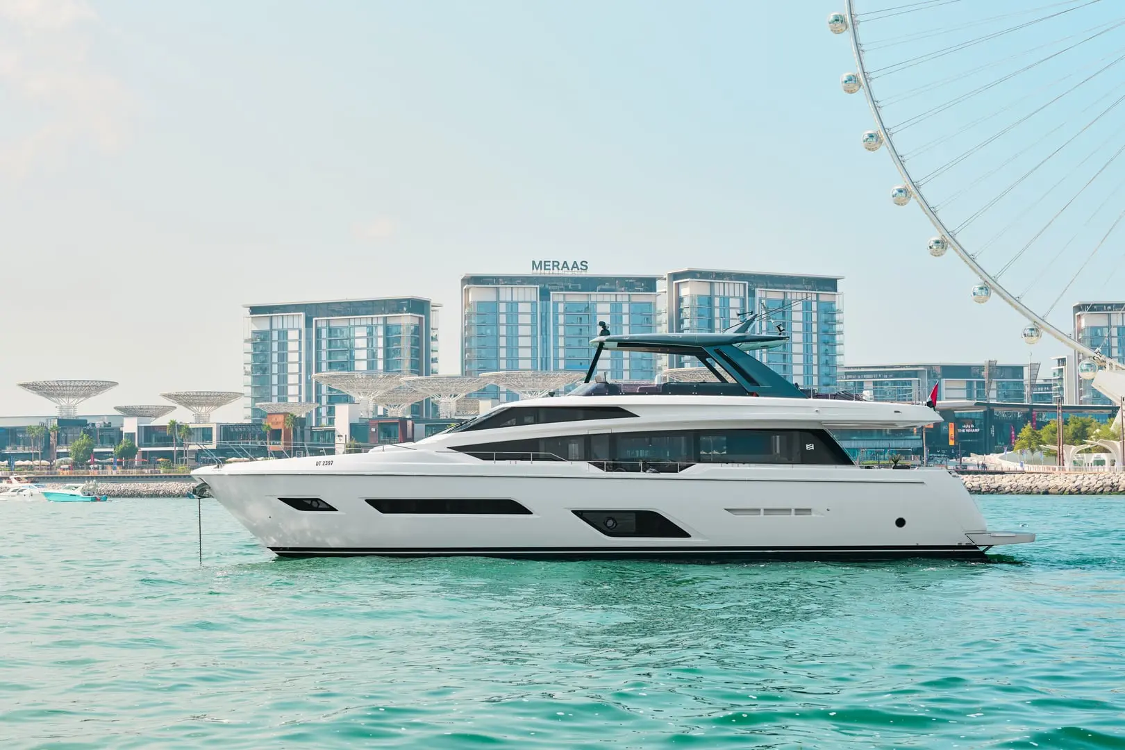 Twin guest cabin on Ferretti 780 yacht with modern design