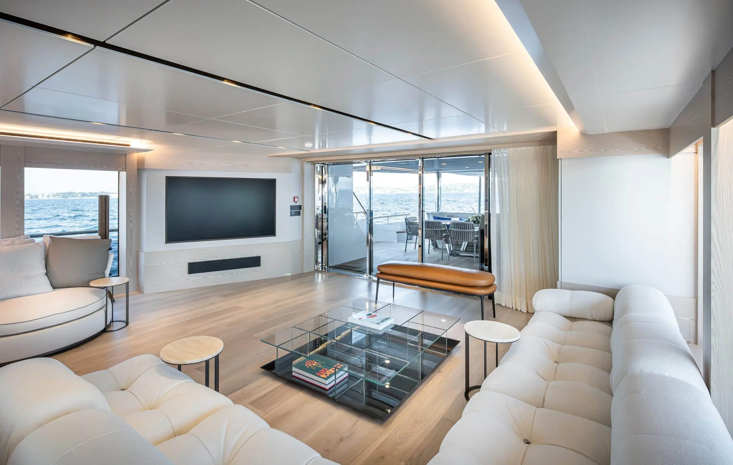 Numarine 40MXP main saloon with television and low coffee table