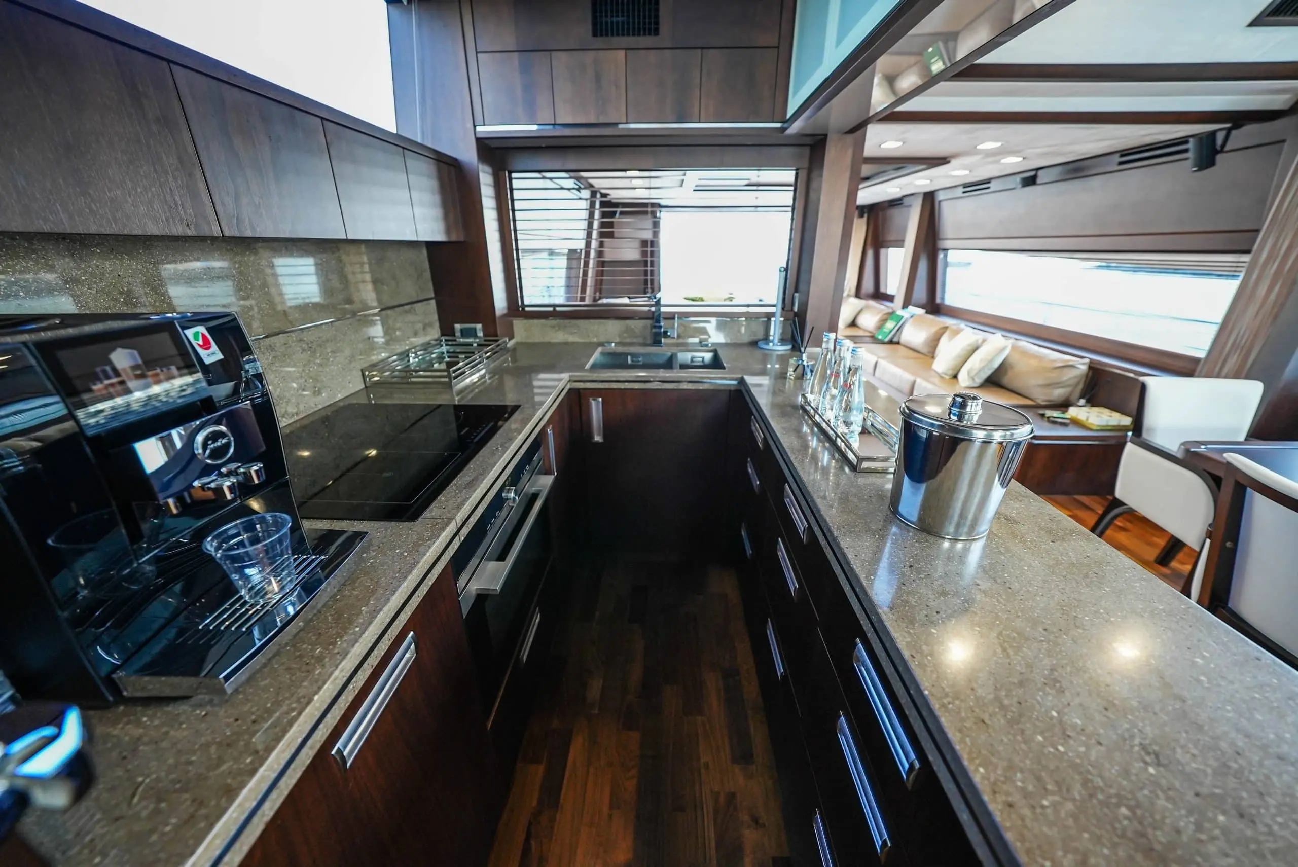 Galeon 780 F1 yacht galley full layout with modern appliances and open design