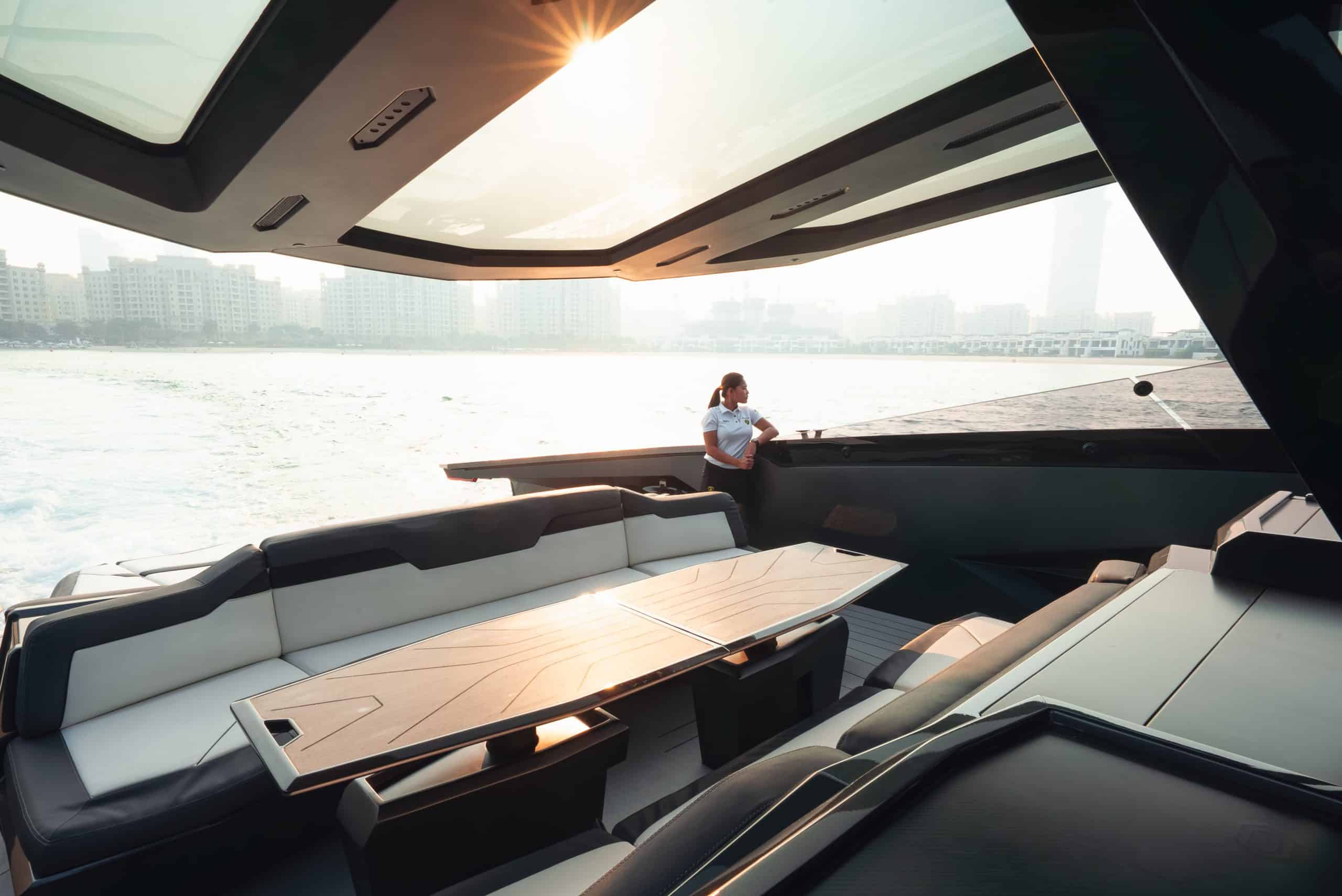 Lamborghini 63 cockpit lounge seating area luxury yacht Dubai