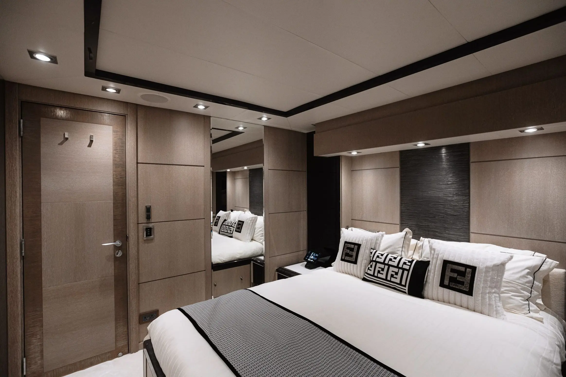Royalty 136 yacht master cabin bedroom with modern lighting and premium finishes
