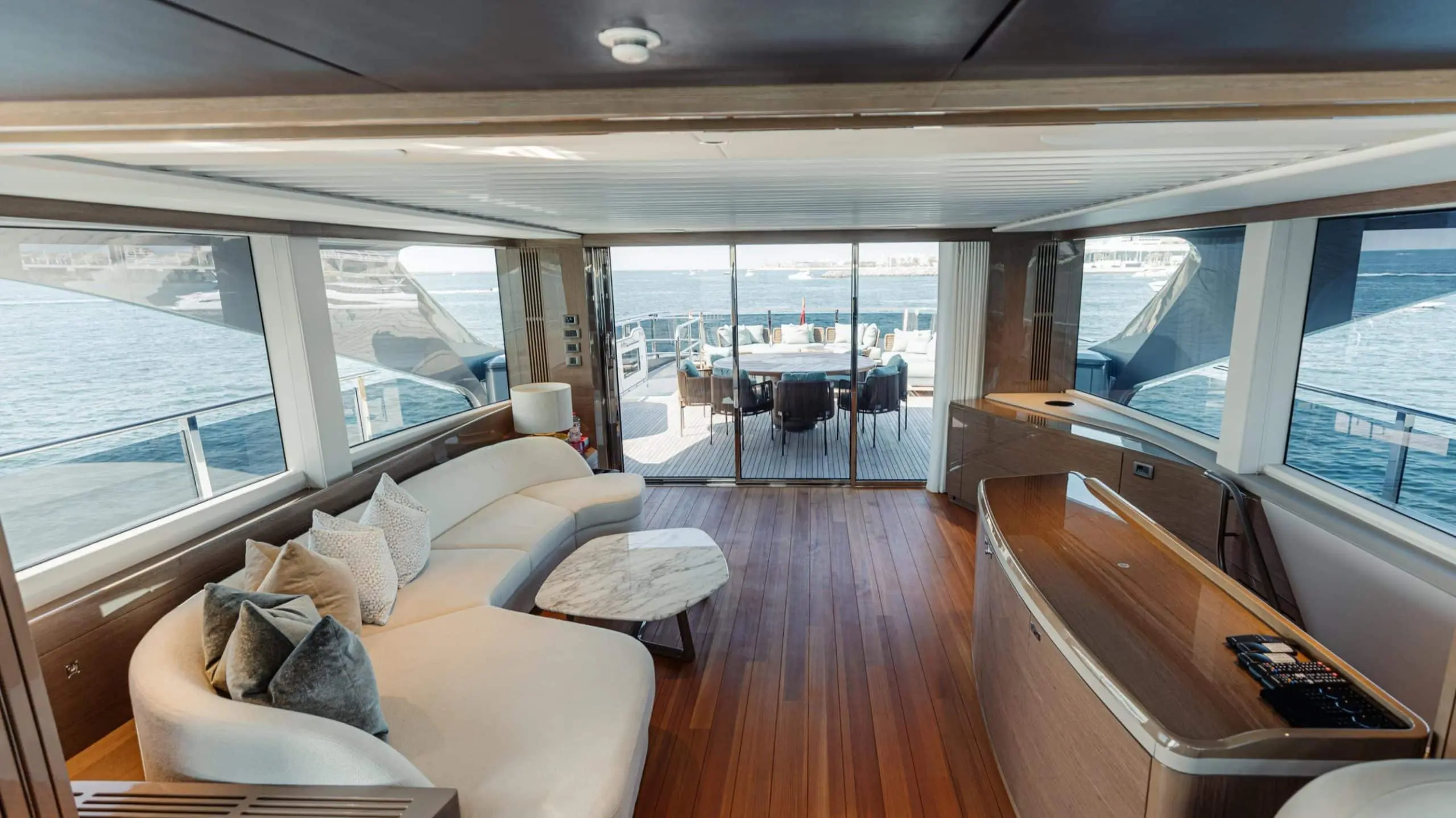 Princess X95 main salon with panoramic windows