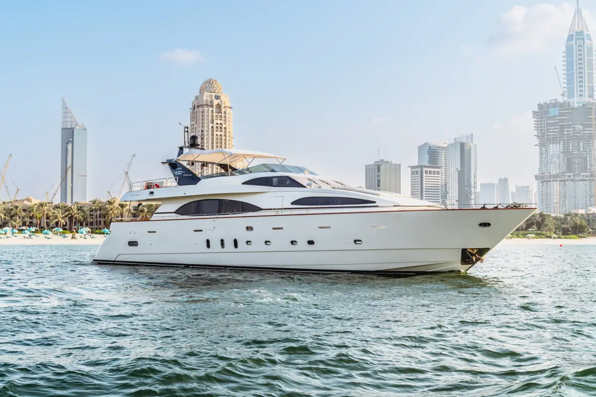 Azimut 100 Jumbo portside profile at anchor off the beach
