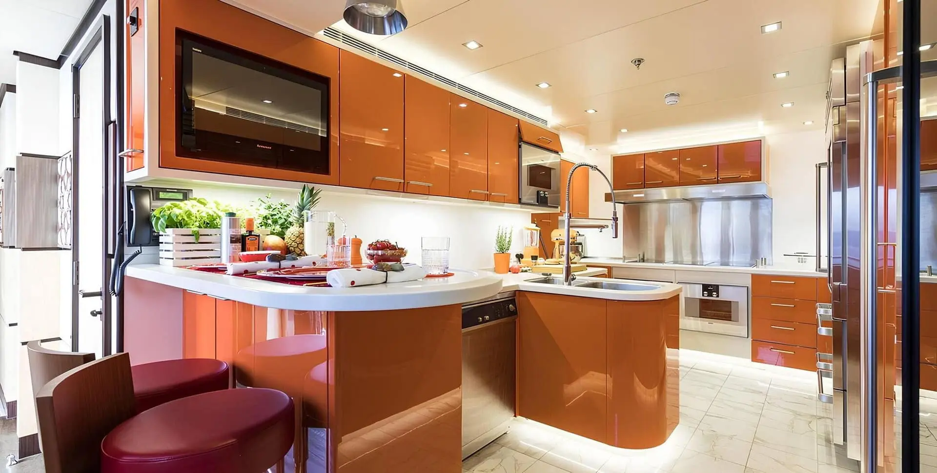 SuperSport 48 galley with professional cooking equipment fit-out