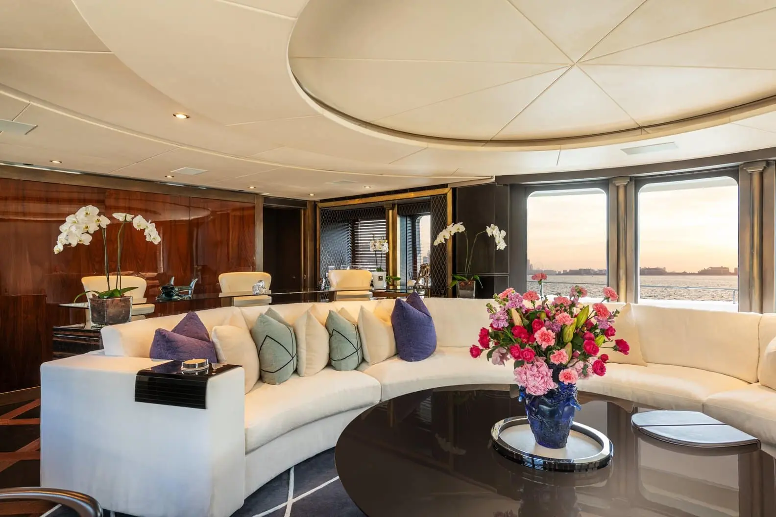 Heesen 5000 circular sky lounge with 270-degree sea views