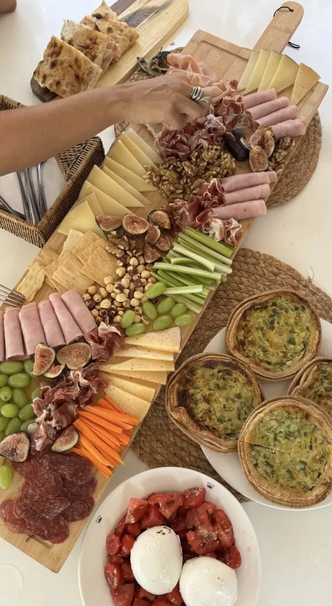luxury charcuterie board with meats, cheeses and appetizers for yacht catering