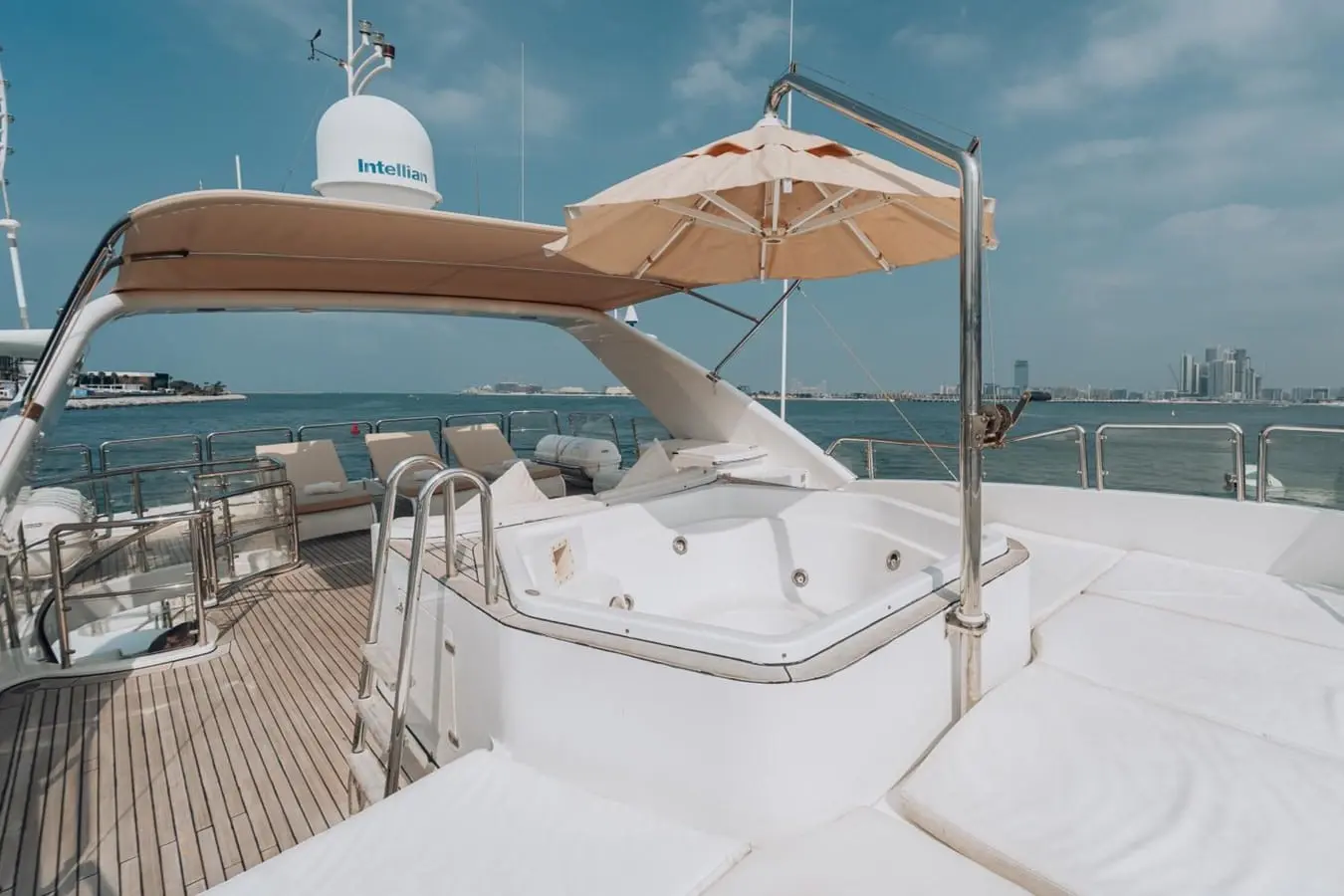 Benetti 30m flybridge jacuzzi and sun umbrella, broker photo