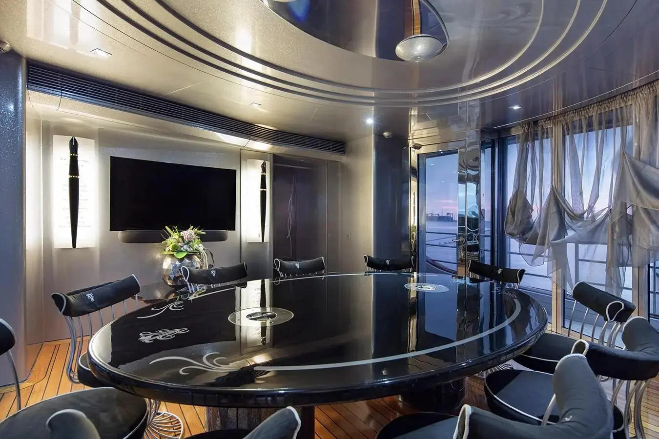 Thunder Superyacht interior bar with modern lighting and premium finishes
