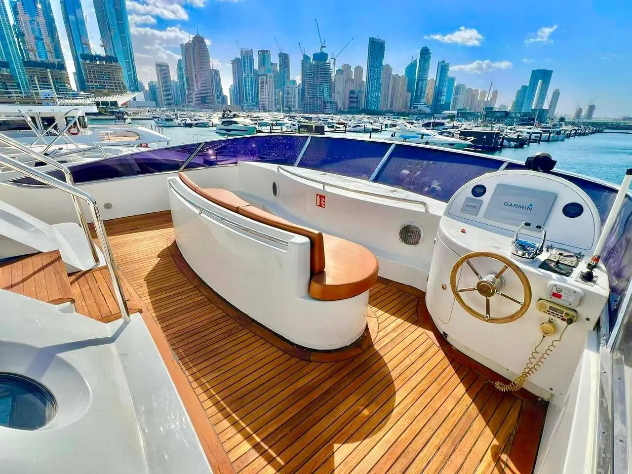 Benetti 120 yacht helm station and teak deck detailing