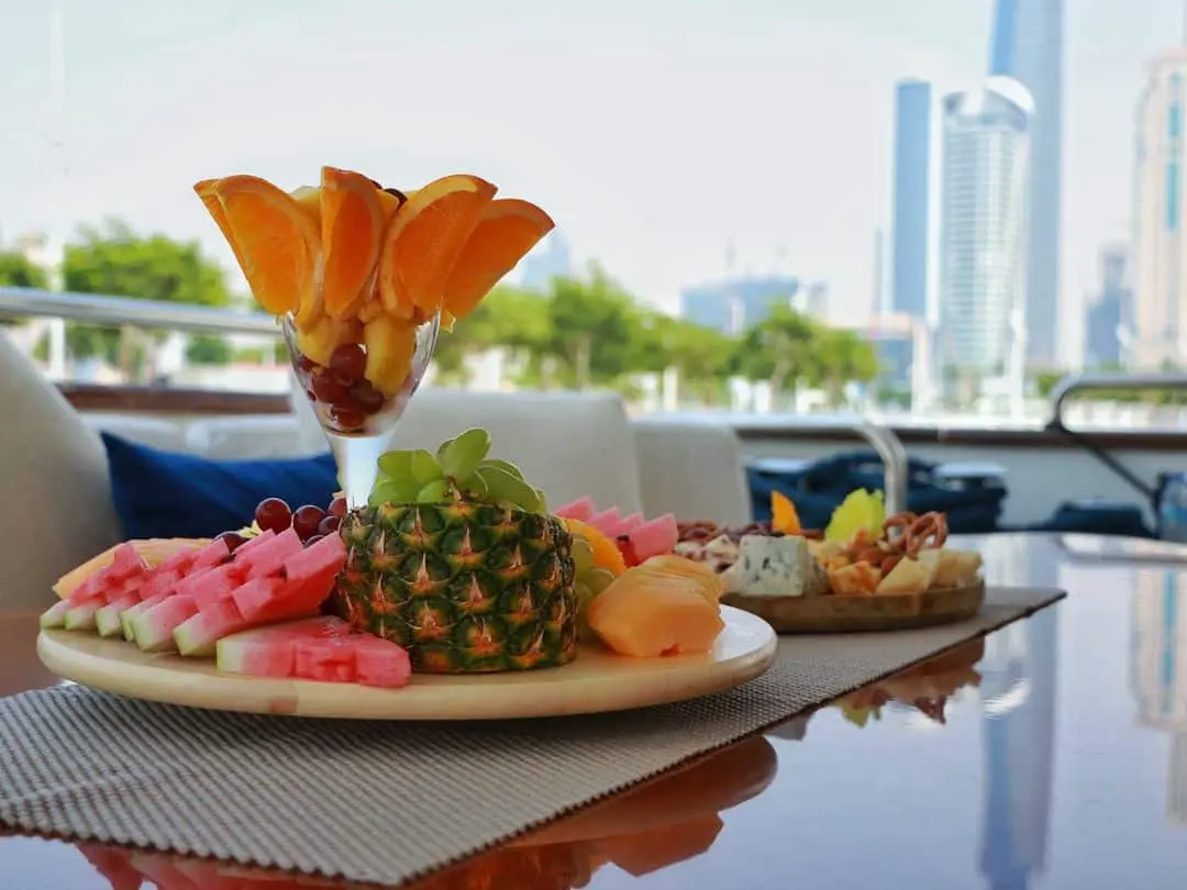 Royal Mirage yacht outdoor dining table with refreshments