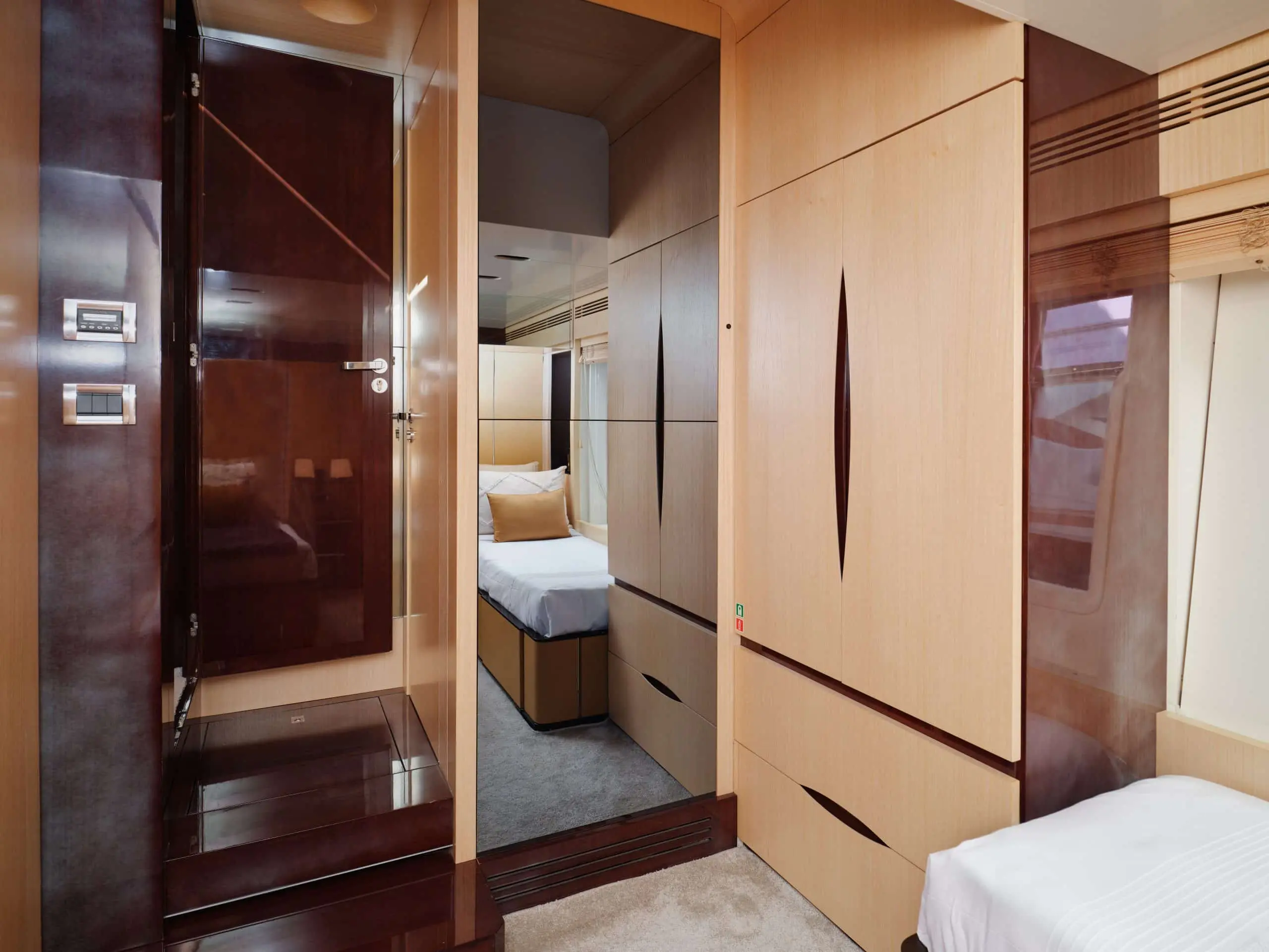 Wardrobe and storage area inside Azimut 88 yacht cabin
