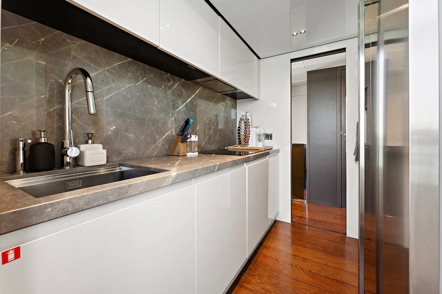 Cranchi Settantotto 78 galley with marble worktop and full sink
