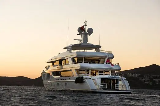 Skyfall 177 superyacht at sunset in Dubai waters