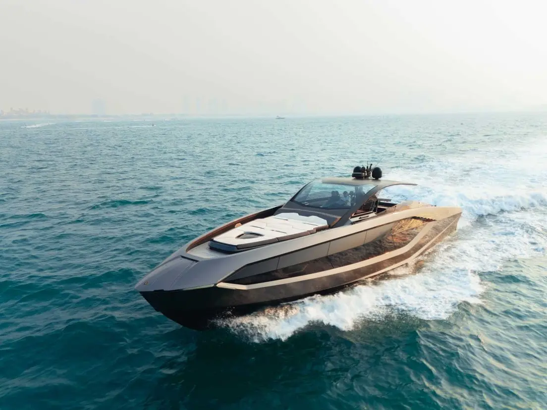 Lamborghini 63 yacht cruising at high speed in Dubai waters