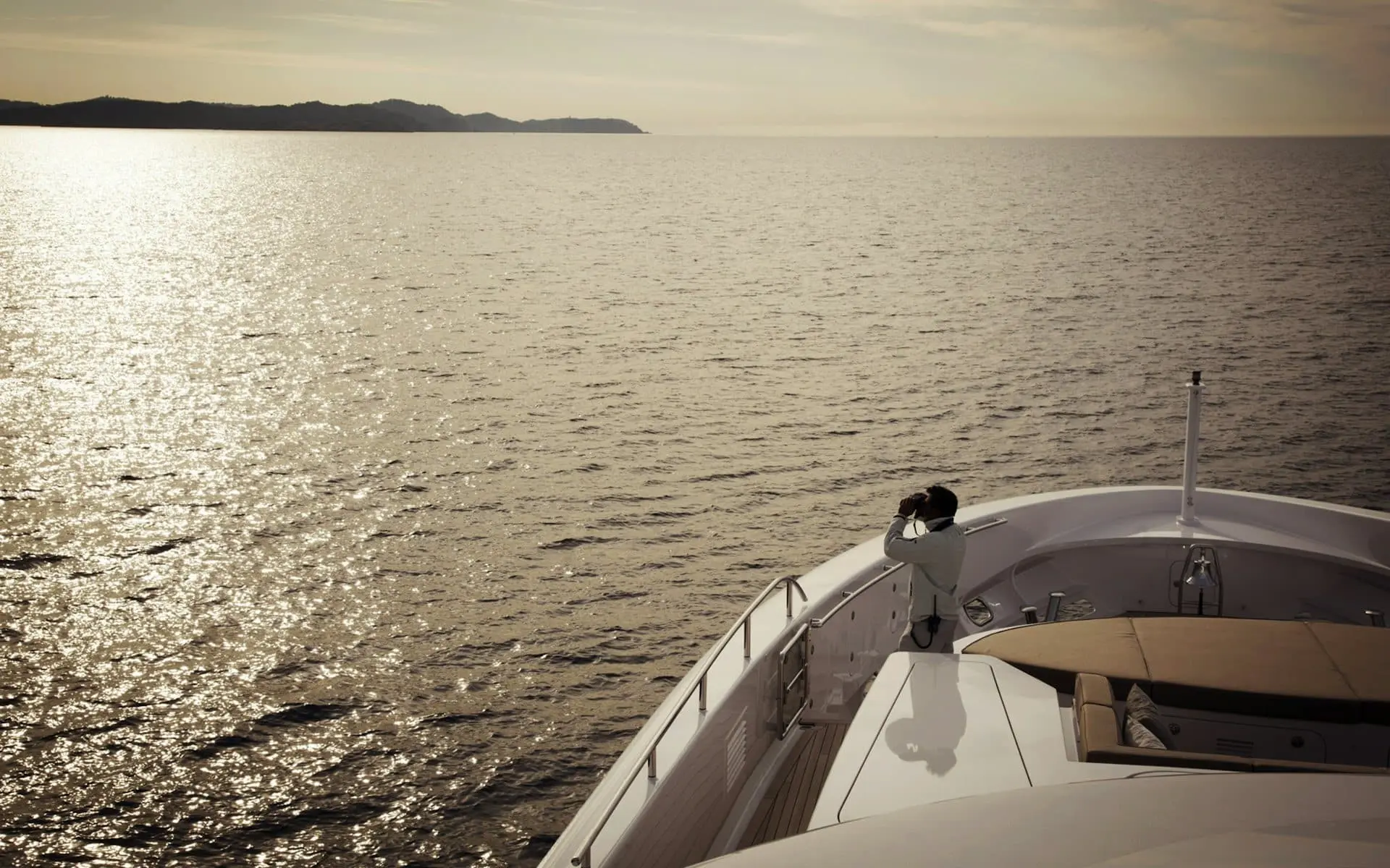 Bow deck view at sunset from Sofiya 153 yacht