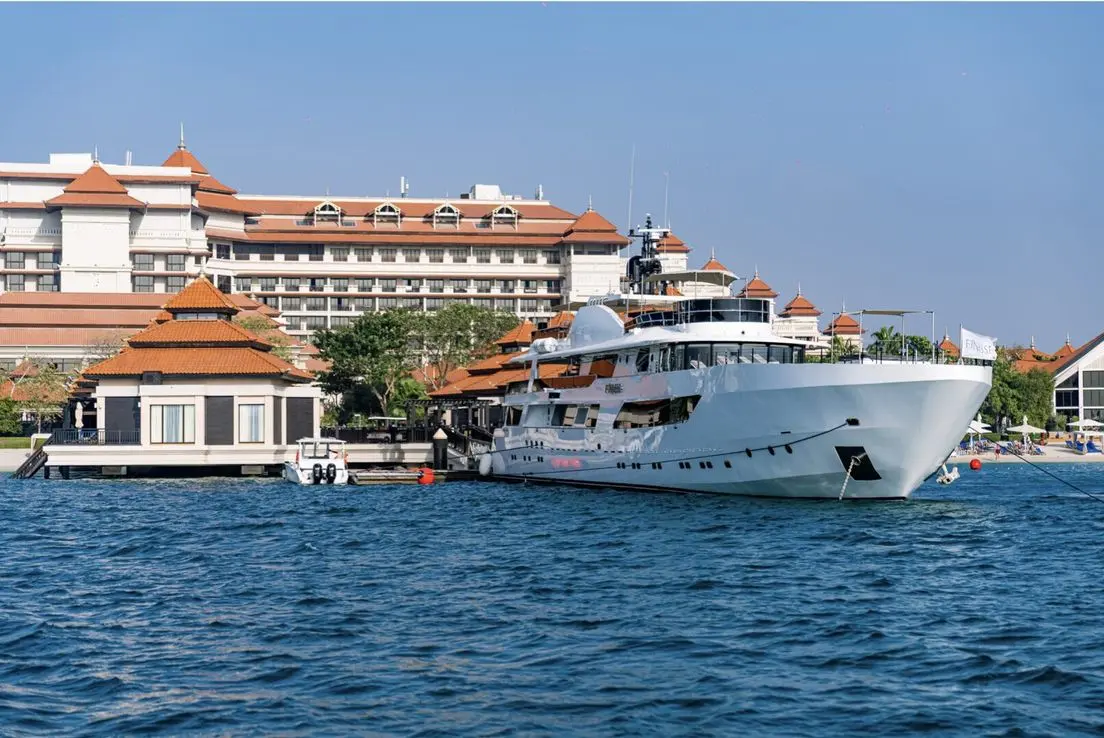 Finesse luxury yacht cruising near Dubai Marina waterfront residences
