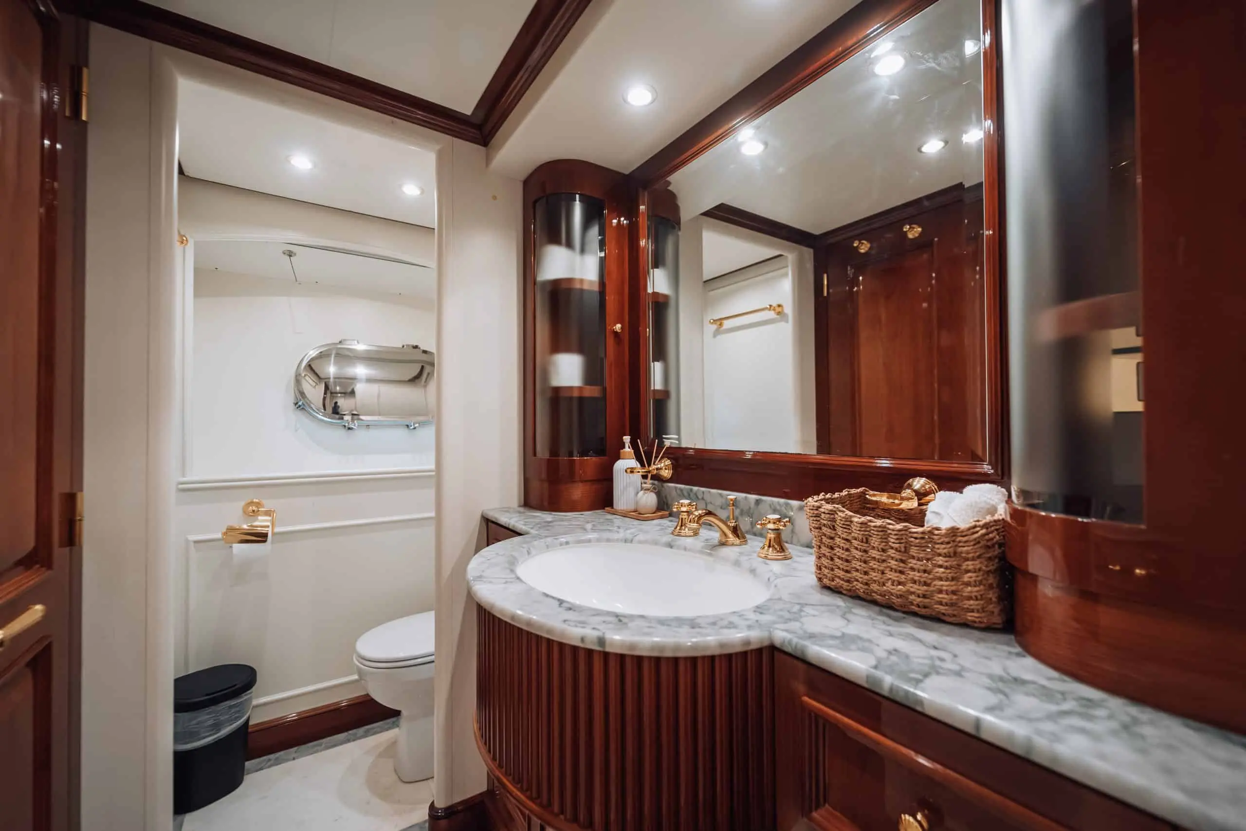 Royal Mirage yacht bathroom with shower and vanity area