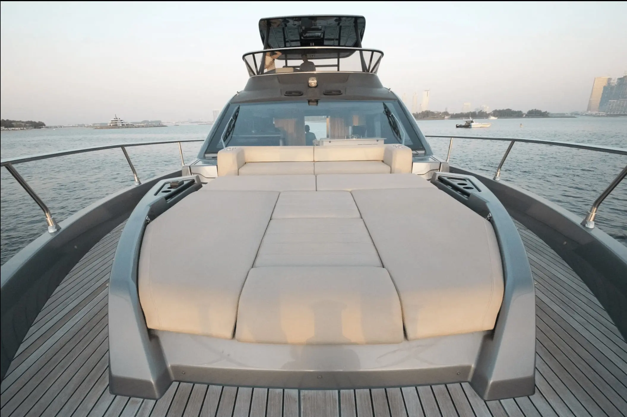 Cranchi 52 Evoluzione foredeck sunpad looking aft to flybridge