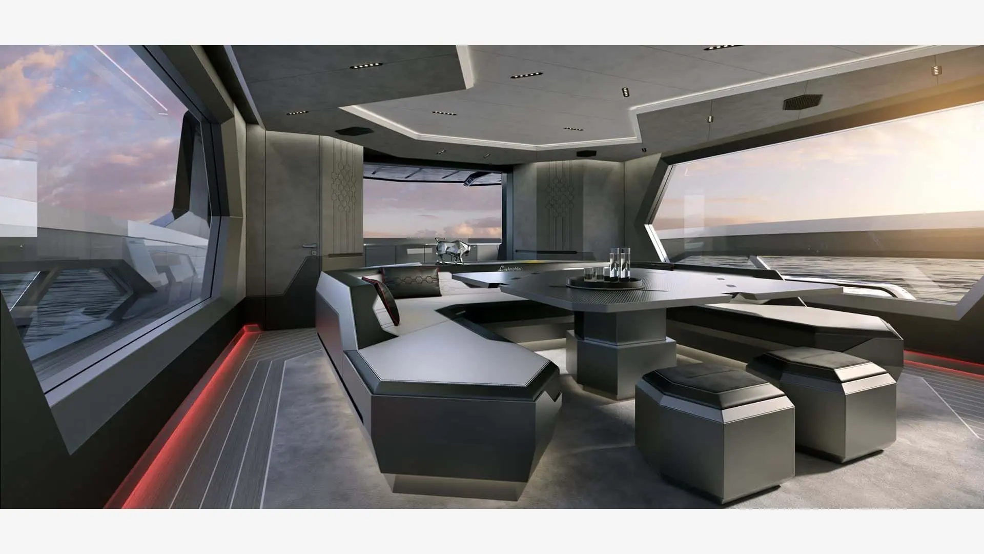 Tecnomar for Lamborghini 101 dinette area, shipyard rendering