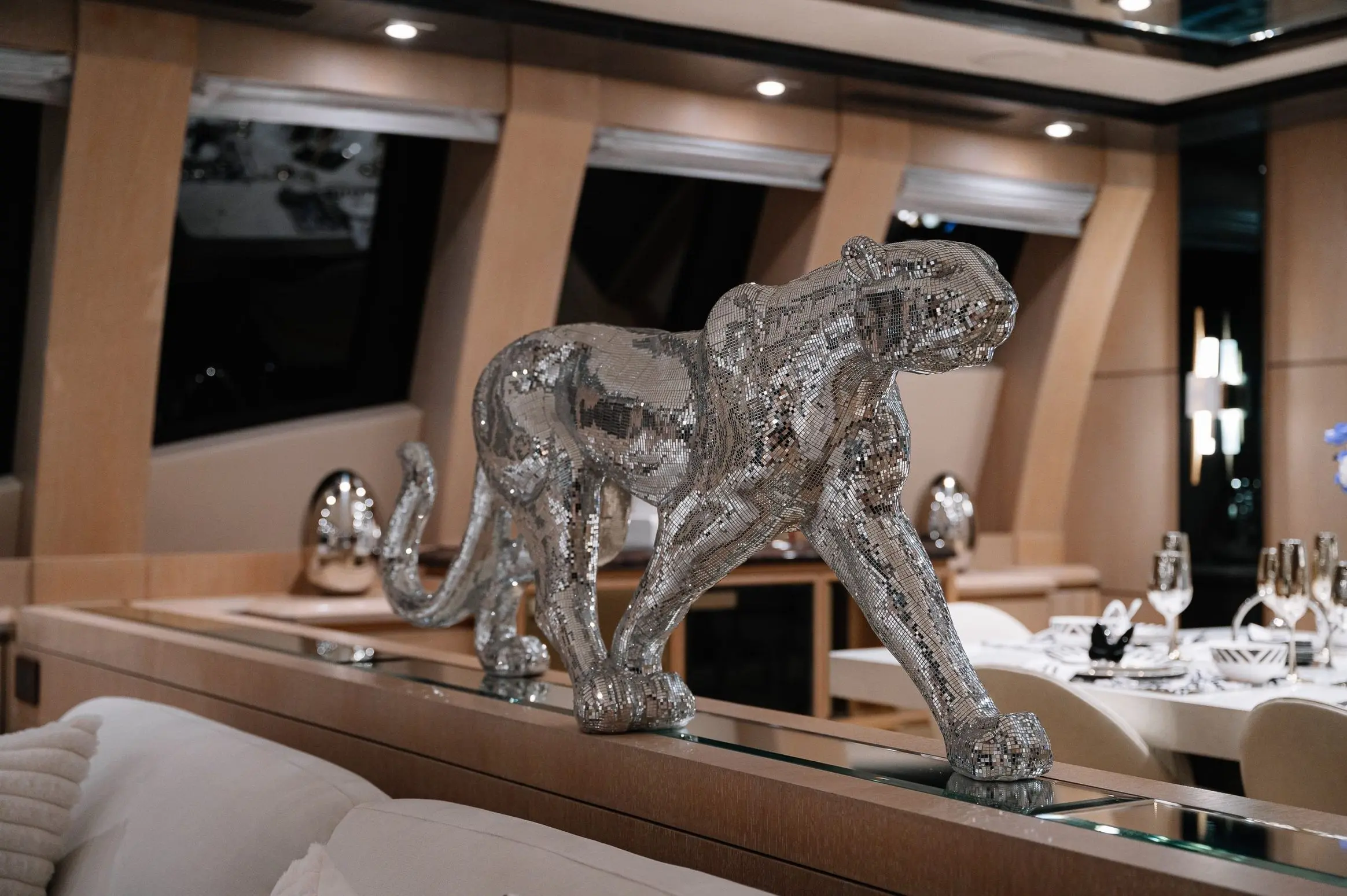 Luxury decorative sculpture inside Royalty 136 yacht interior
