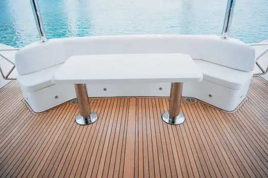 Carina 75 yacht outdoor seating area with sea view