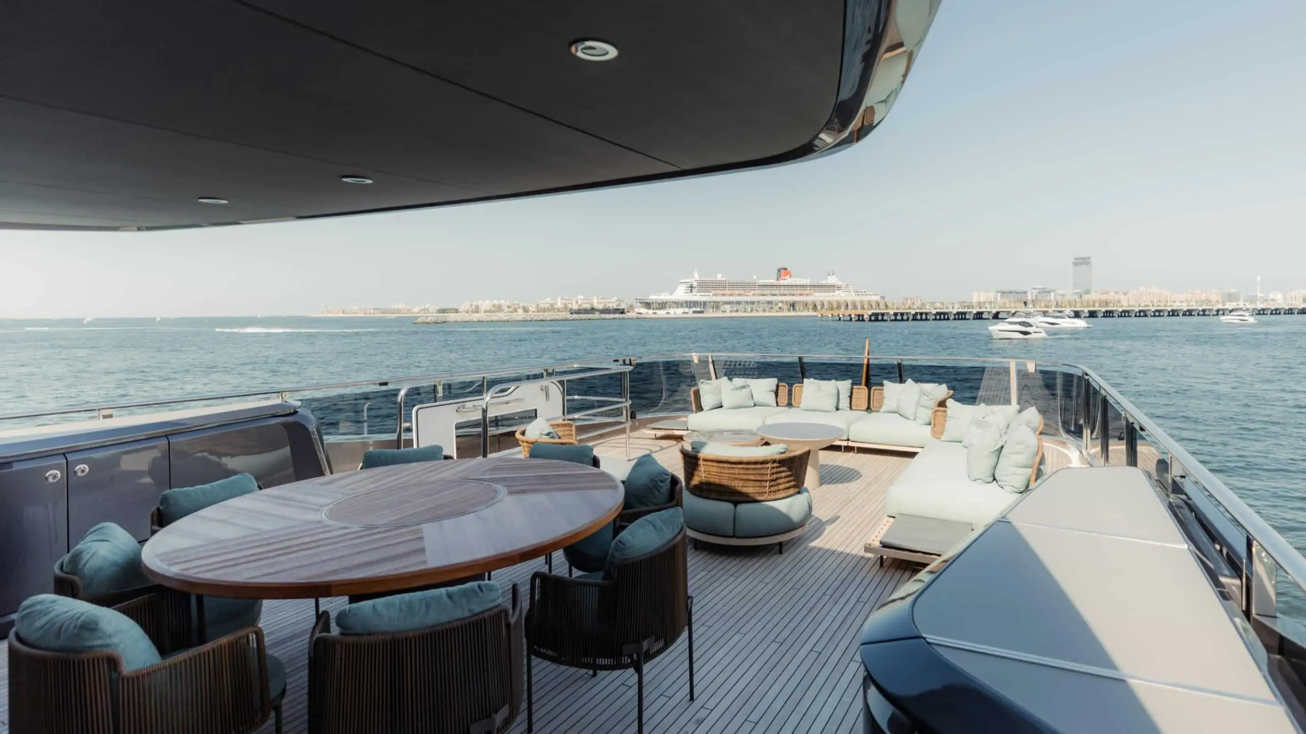 Princess X95 flybridge dining and lounge area