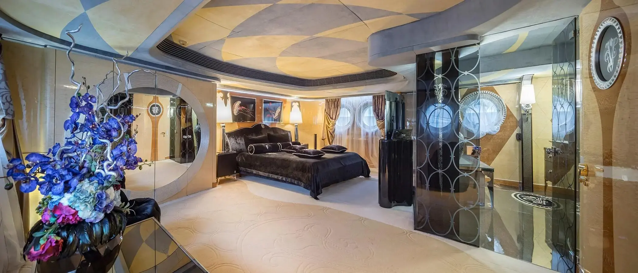 Thunder Superyacht master suite with spacious layout and modern lighting
