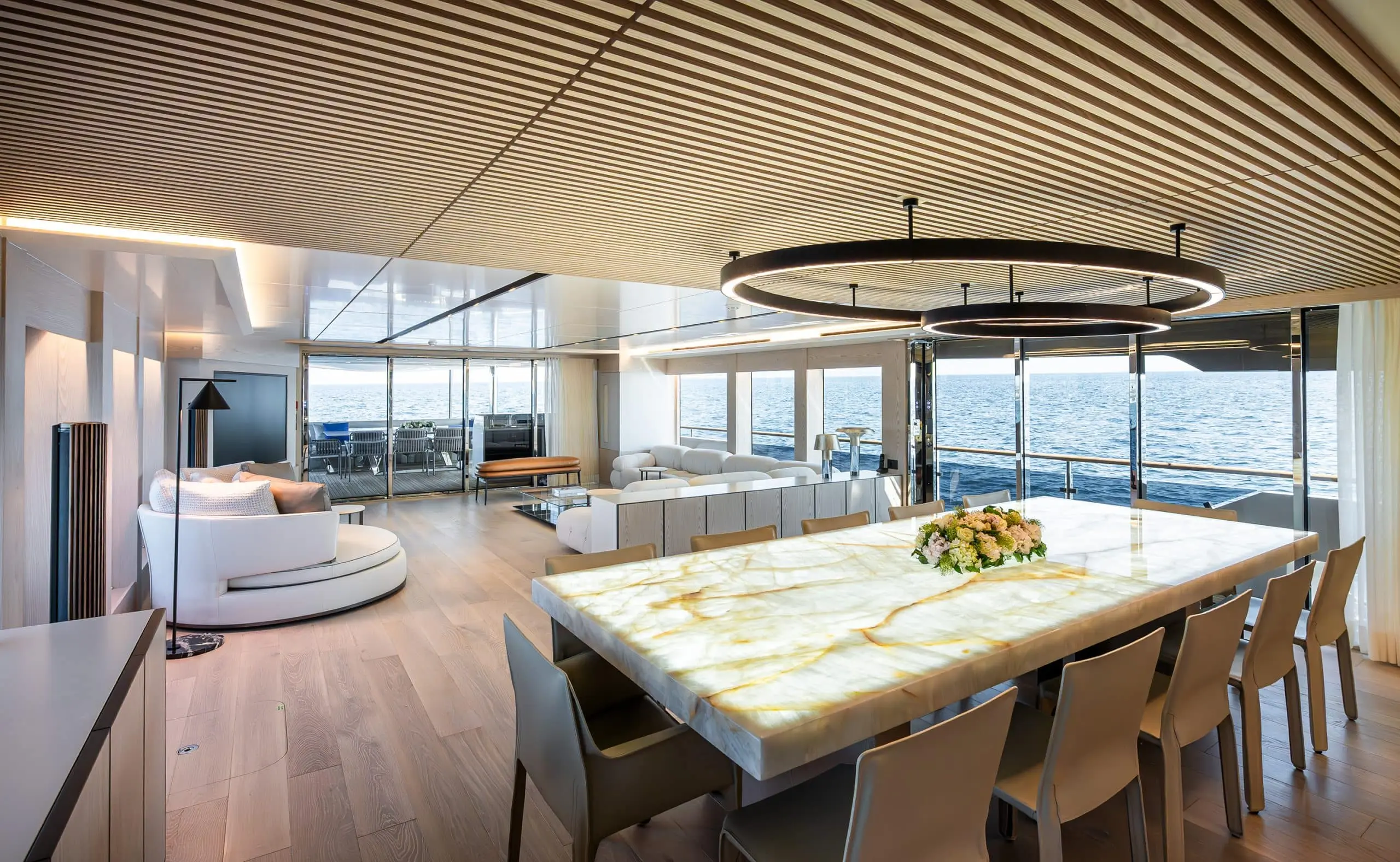 Numarine 40MXP formal dining area with backlit marble table
