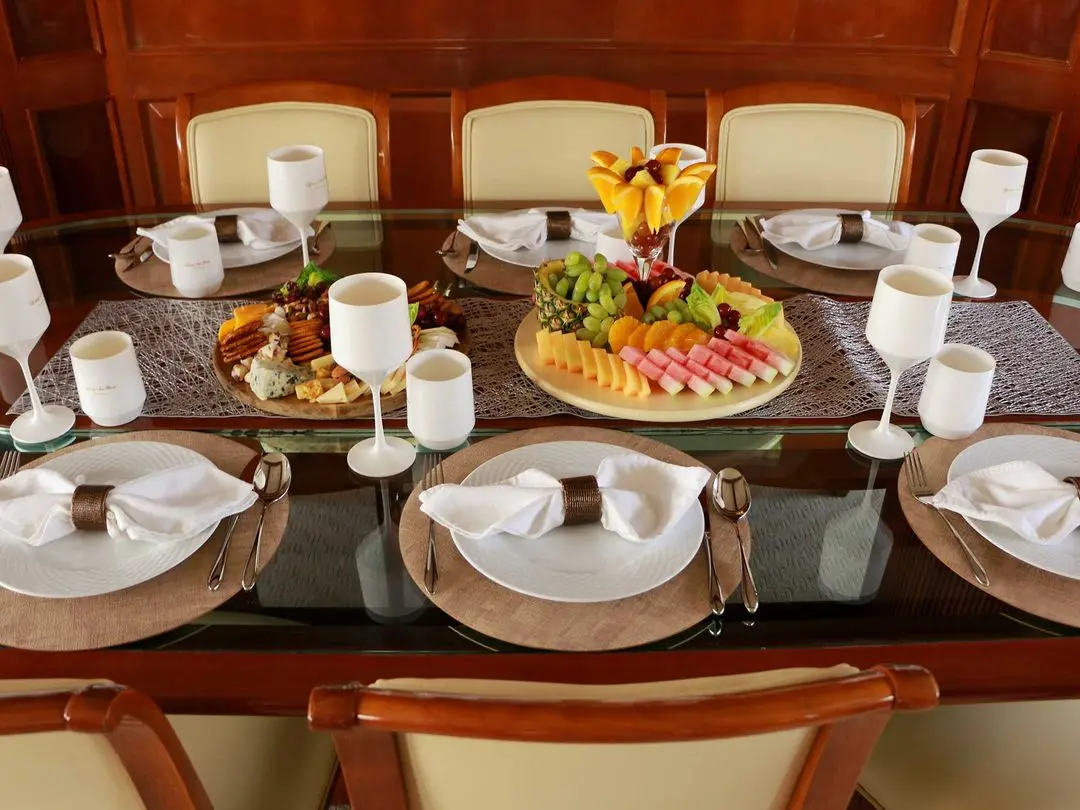 Royal Mirage yacht luxury interior dining table setup