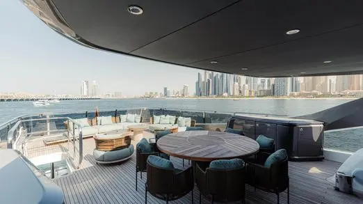 Princess X95 upper deck outdoor dining, skyline view