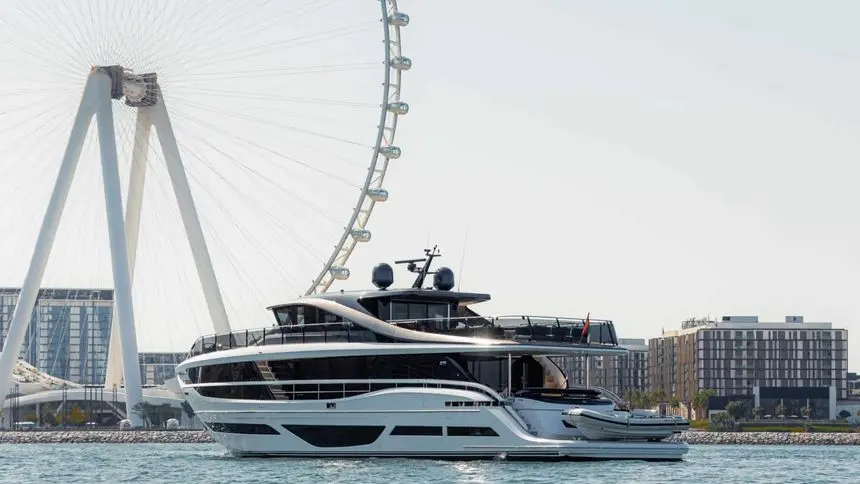 Princess X95 side view on the water off Ain Dubai
