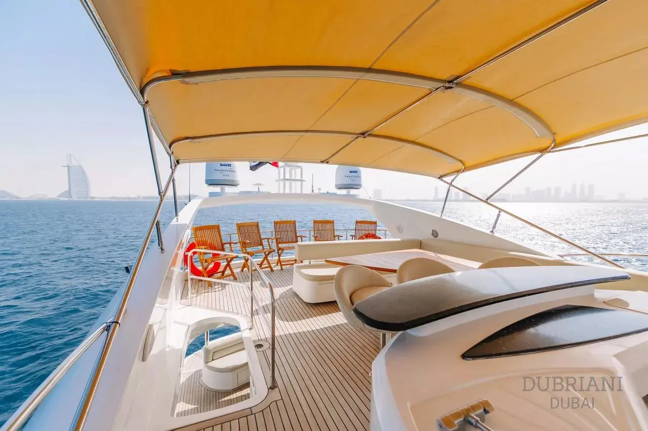Sunseeker 88 yacht flybridge lounge seating area