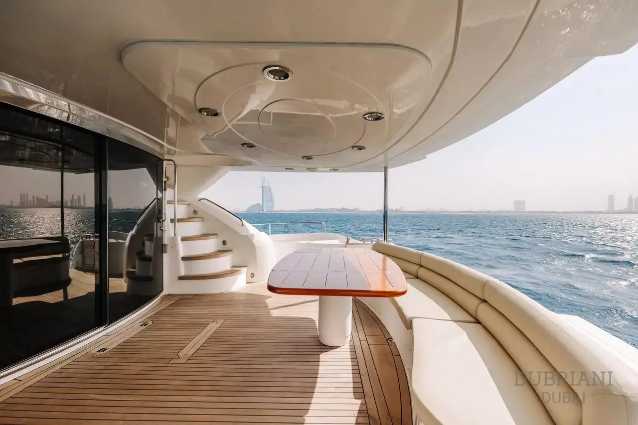 Sunseeker 88 yacht outdoor deck dining table setup