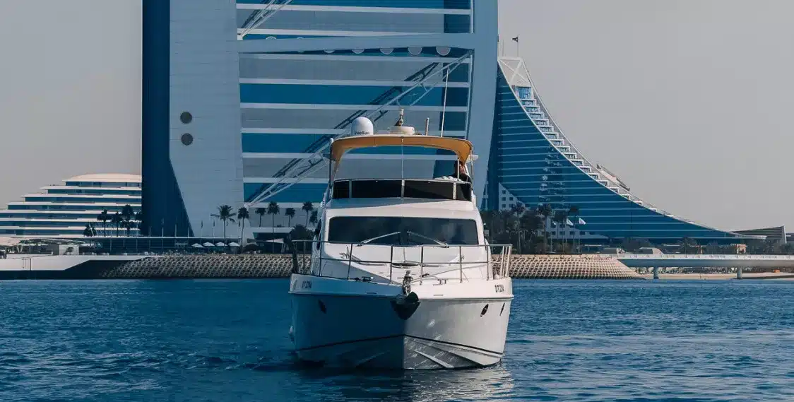 Bliss 55 yacht cruising near Burj Al Arab Dubai