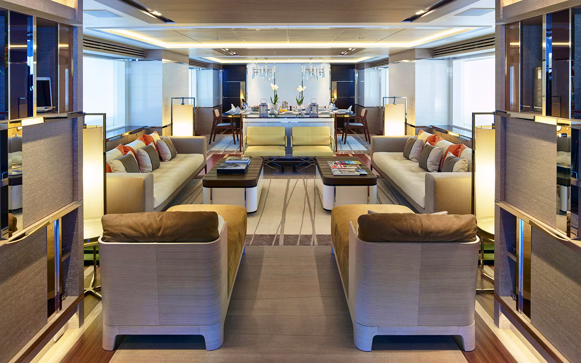 Spacious main saloon seating arrangement on Sofiya 153 yacht