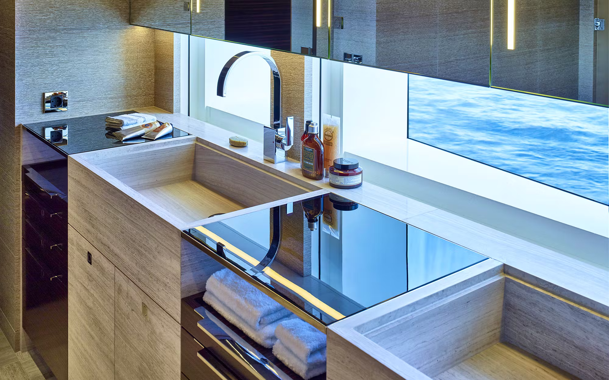 Luxury yacht bathroom with bathtub and vanity on Sofiya 153