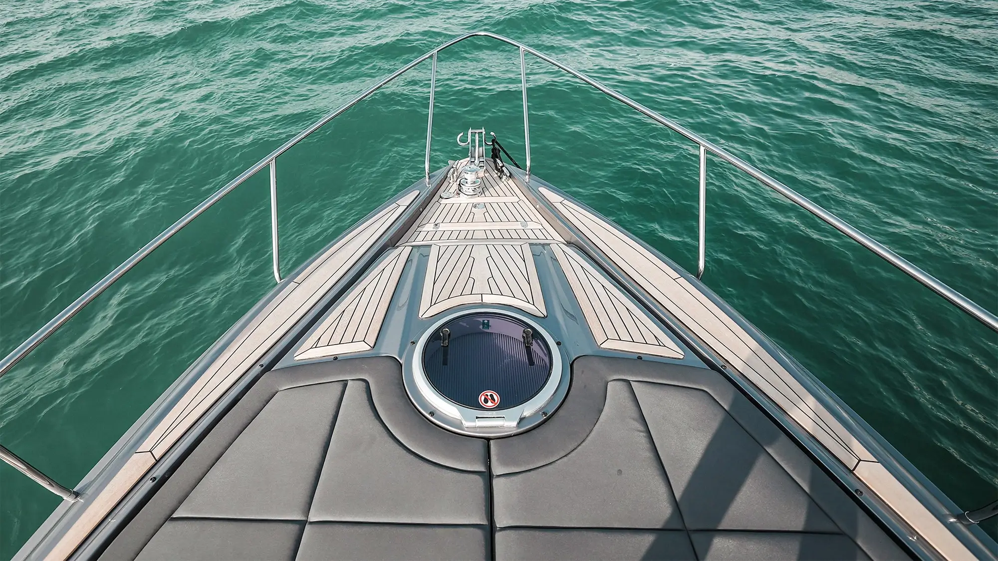 Foredeck sunpad on the Pershing 5X from above