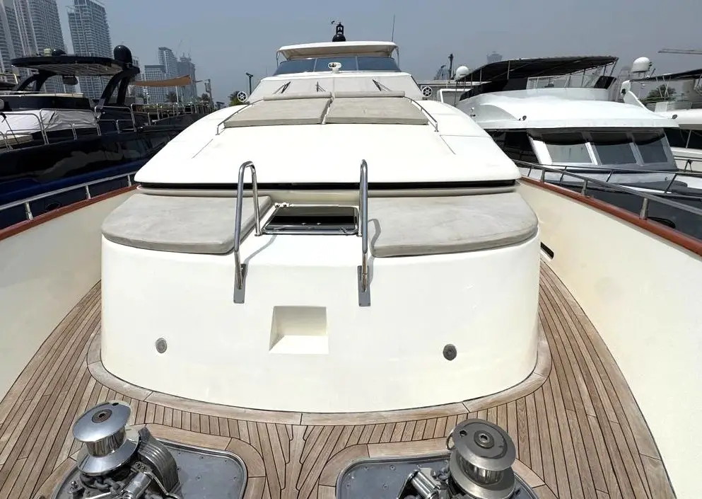 Azimut 100 Jumbo bow sunpad and windlasses at the marina