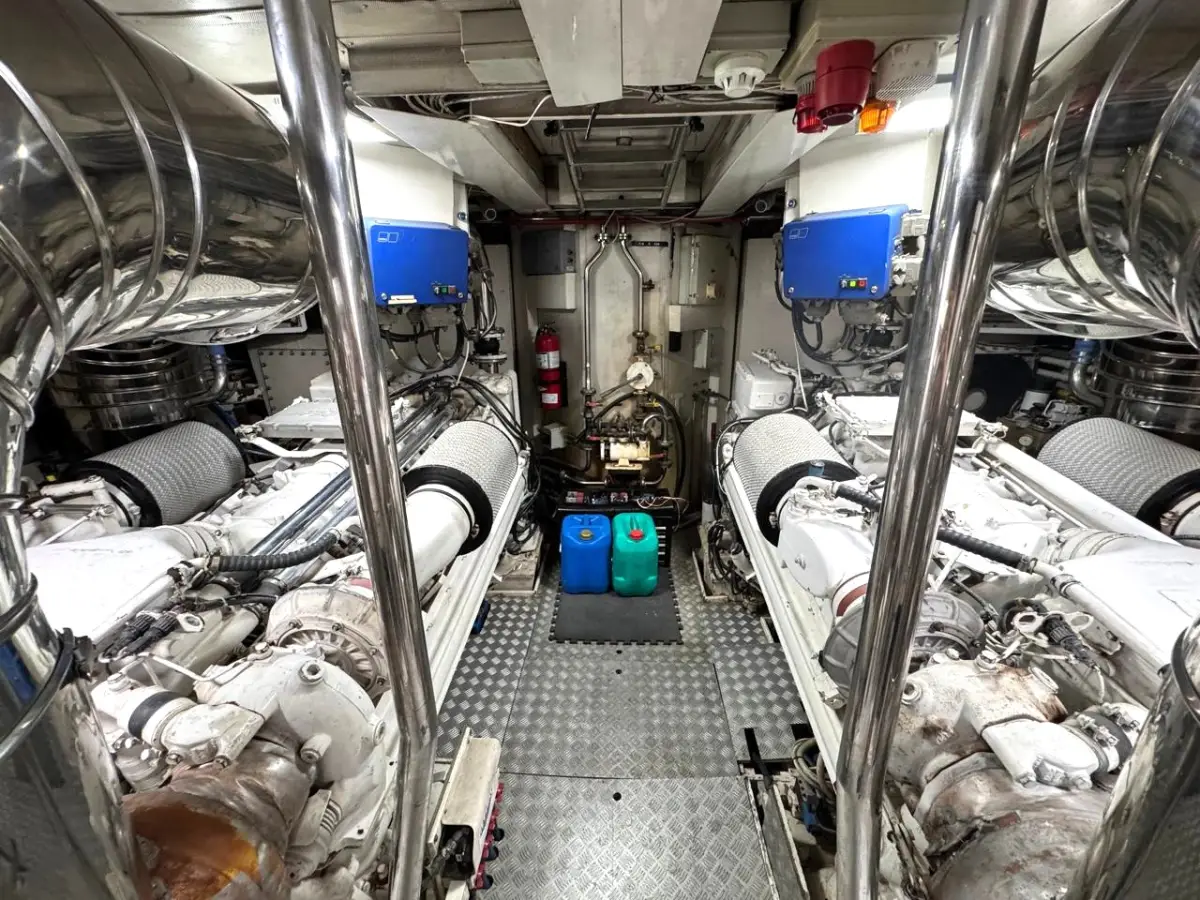 Azimut 100 Jumbo engine room housing the twin MTU diesels