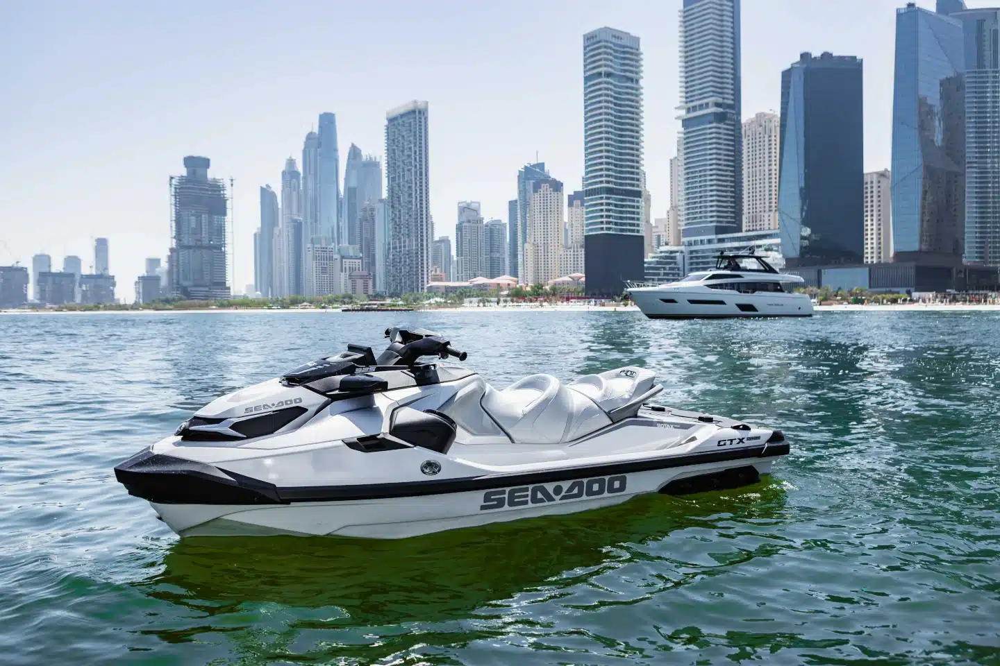 Sea-Doo jet ski included with the Ferretti 860, Dubai Marina behind