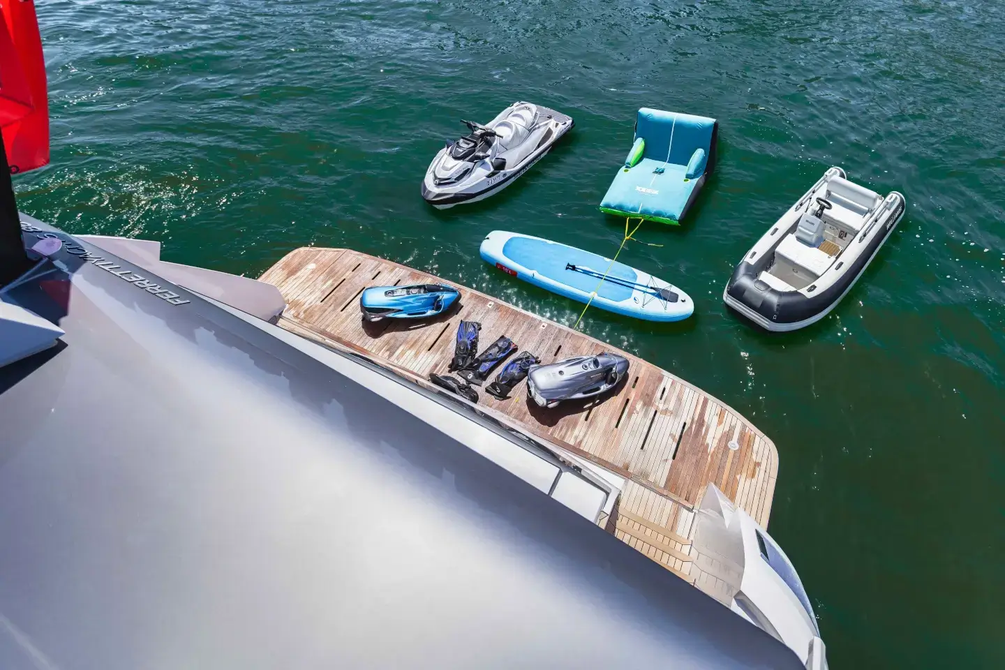 Water toys aboard the Ferretti 860