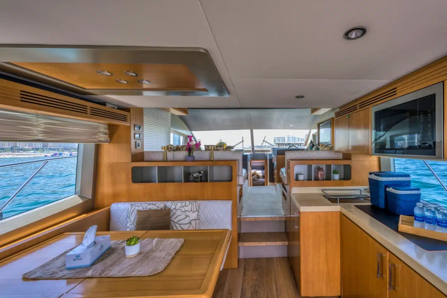 Anna 50 yacht salon dinette and galley