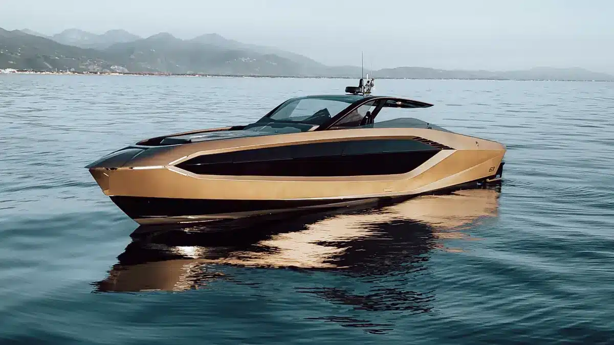 Lamborghini 63 Gold sports yacht exterior