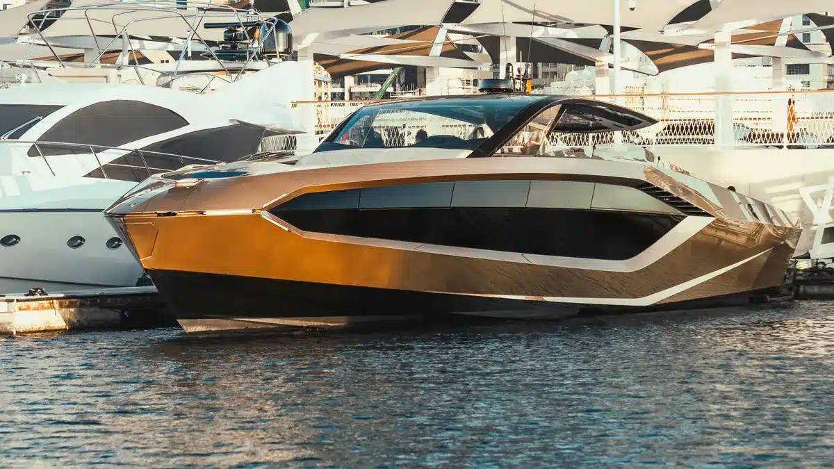 Lamborghini 63 Gold sports yacht exterior